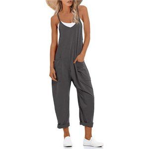 Women's V Neck Jumpsuits Spaghetti Straps Harem Long Pants Overalls With Pockets
